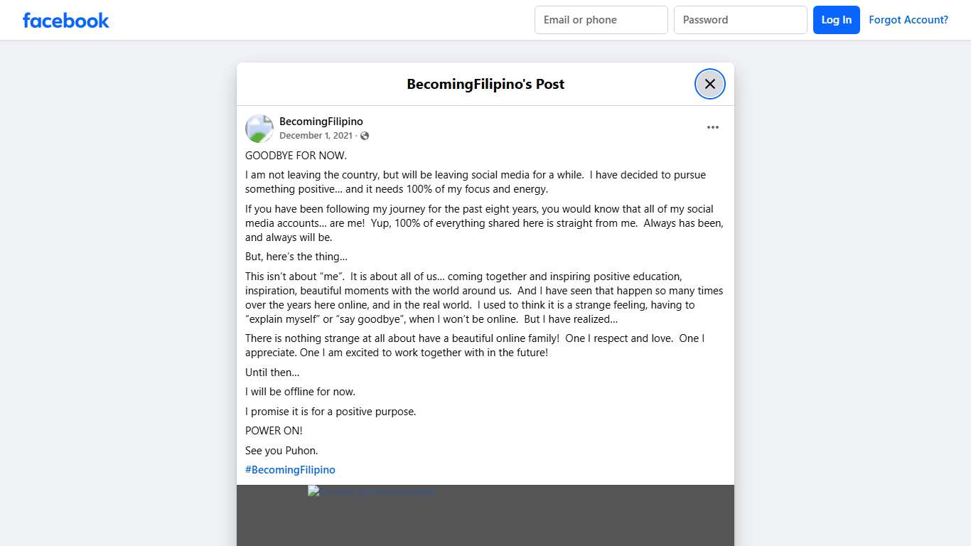 GOODBYE FOR NOW. I am not leaving the... - BecomingFilipino Facebook