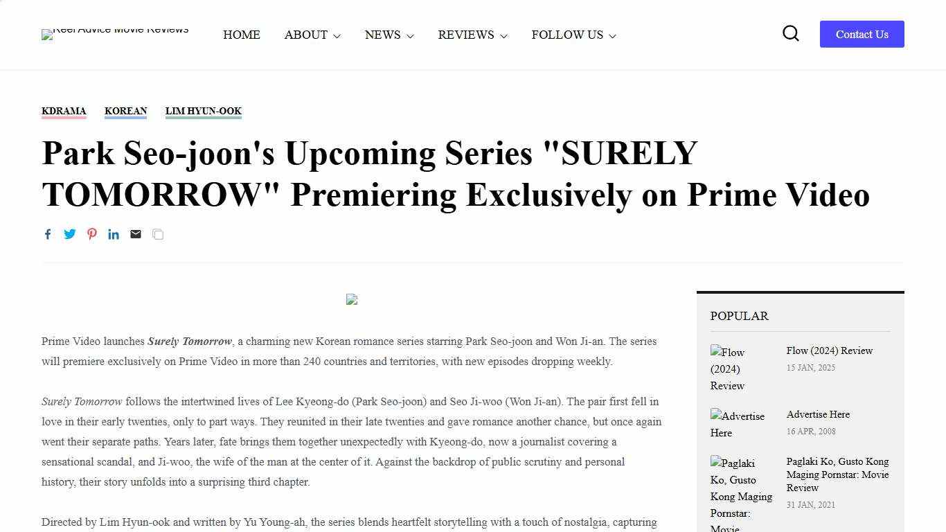 Park Seo-joon's Upcoming Series "SURELY TOMORROW" Premiering Exclusively on Prime Video