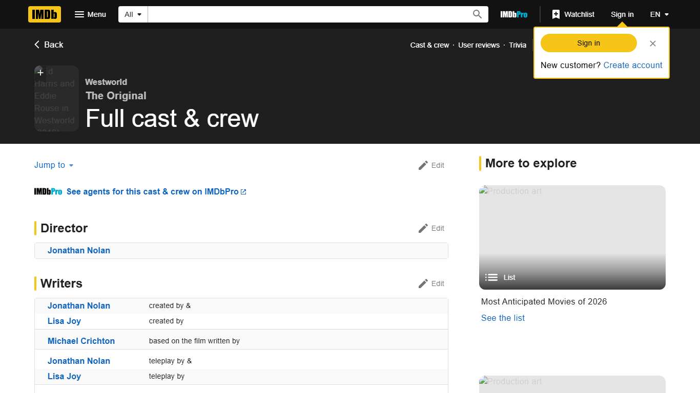 "Westworld" The Original (TV Episode 2016) - Full cast & crew - IMDb